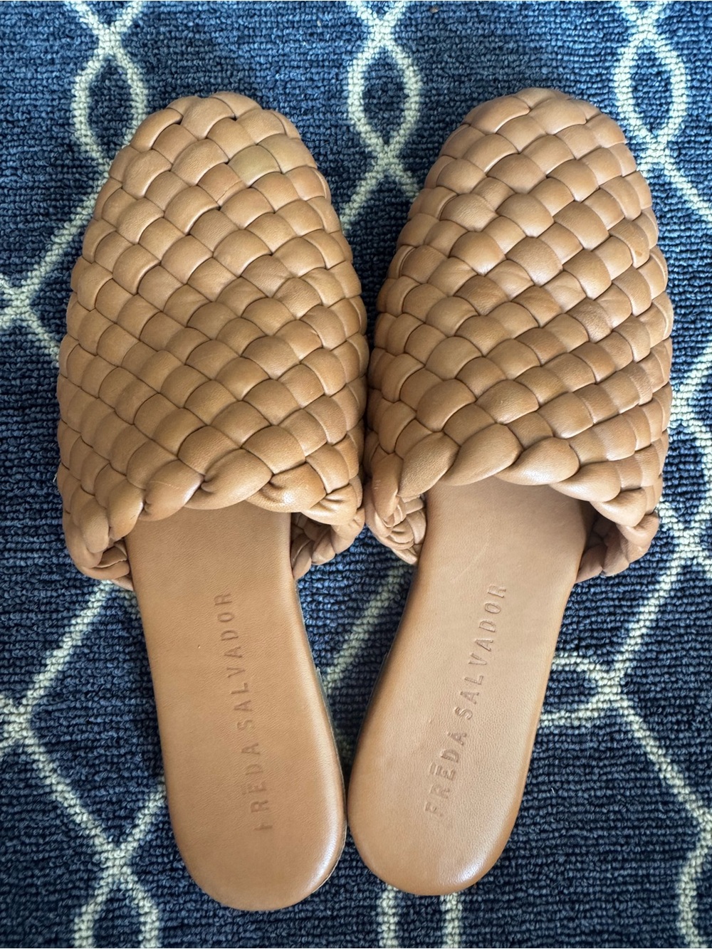 Freda Salvador Tan Braided Leather Slide Mules size 7.5
